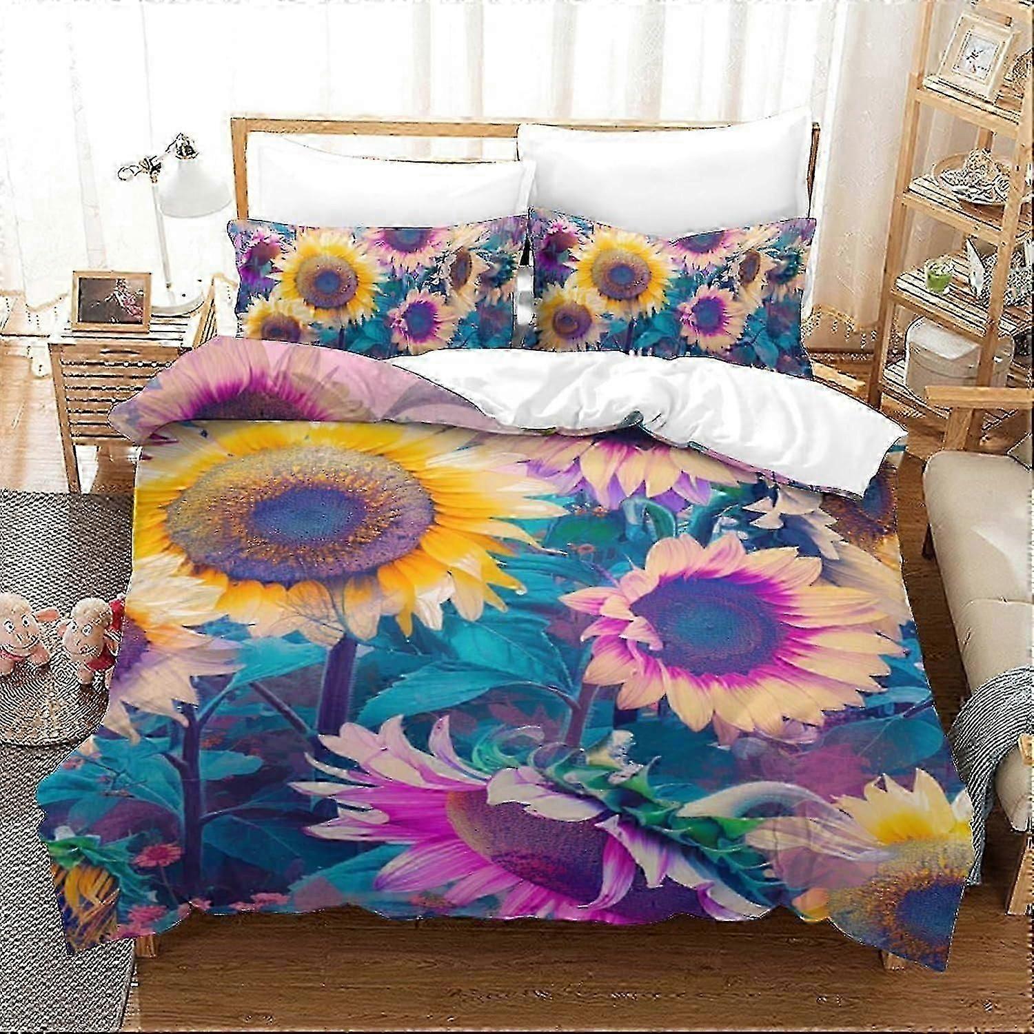 J3043 Lençóis Girassol Capa de Edredão 3 PCS Capa de Colcha de Qualidade de Hotel Conjunto de Cama Capas de Cama com Fronhas com Fecho de Zíper Hipoalergênico Macio
