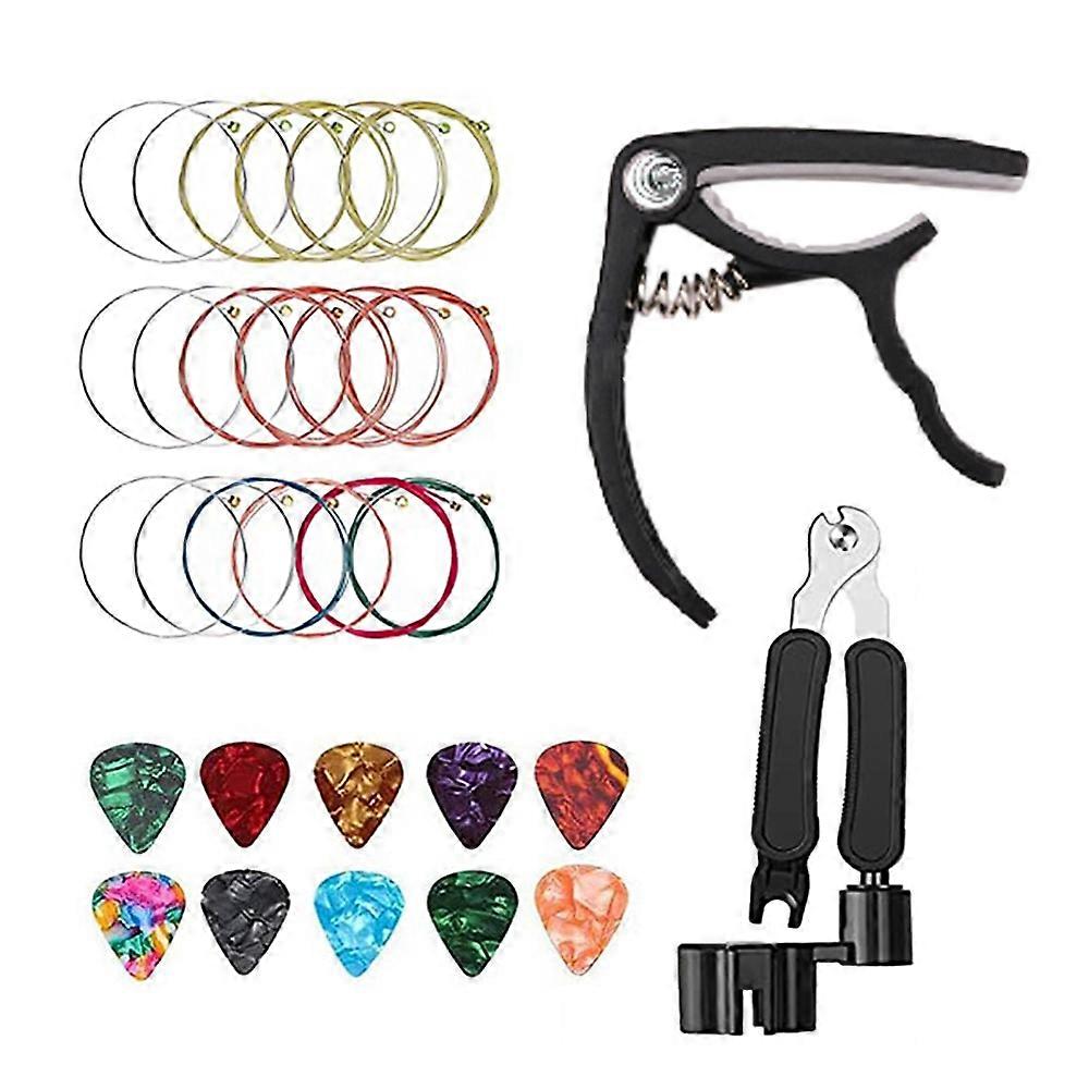 18PCS Guitar Strings Kit,Acoustic Strings,Guitar Picks,Capo