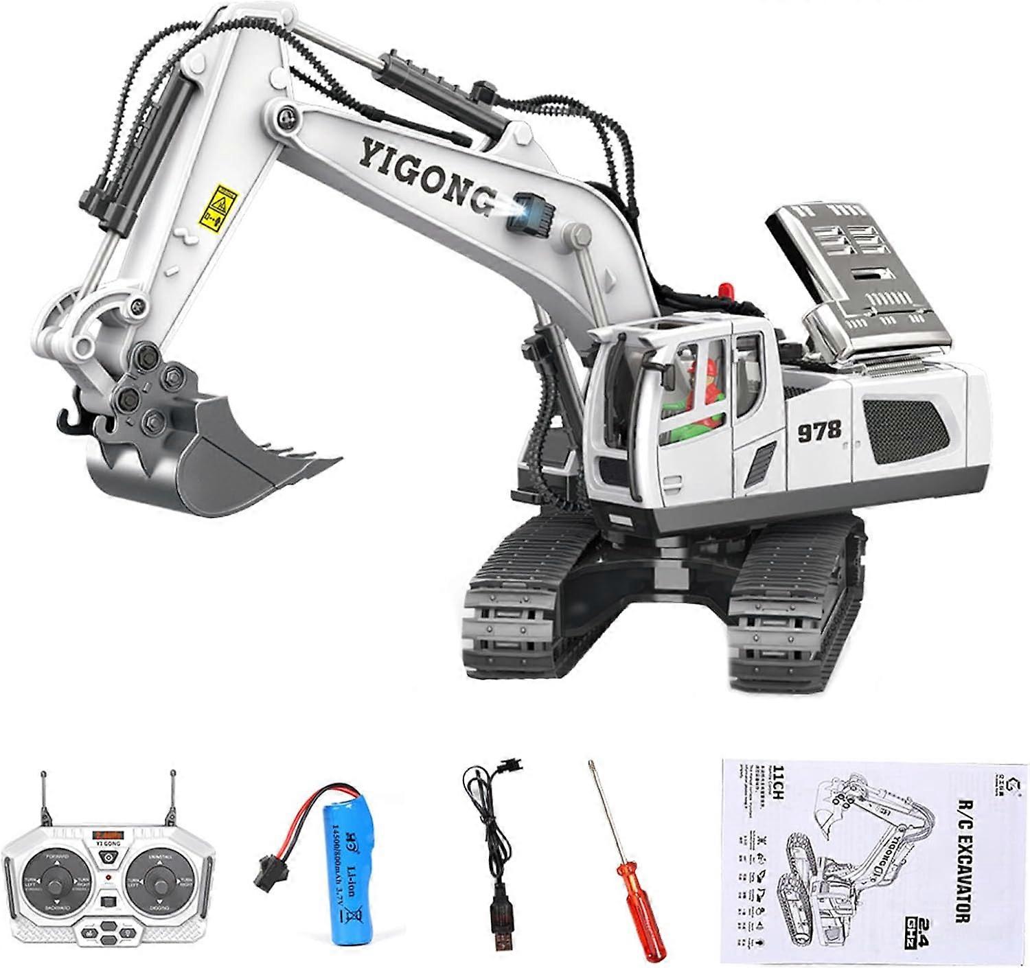 Remote Control Excavator for Children - 2.4Ghz RC Excavator with Lights and Sound, 680° Rotation,