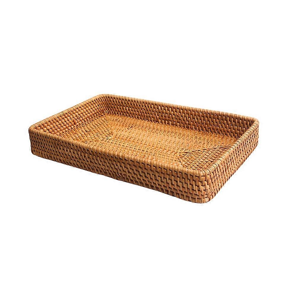 Hand-Woven Storage Basket Rattan Storage Tray Wicker Baskets Bread Fruit Food Breakfast Display Box