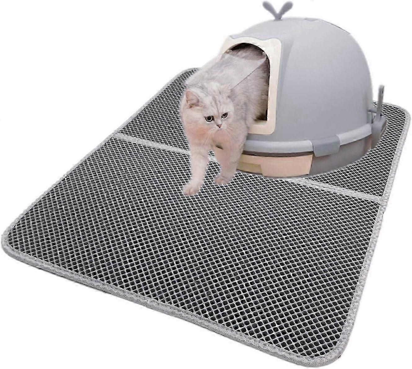 Gray waterproof cat litter tray mat foldable double layer cat litter box mat protect floor and carpet for cat kitty 70 x 55cm hwy