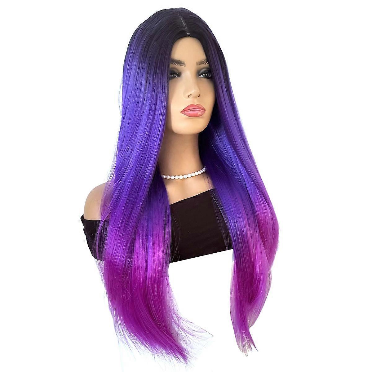 Black Blue Red Long Straight Synthetic Wigs