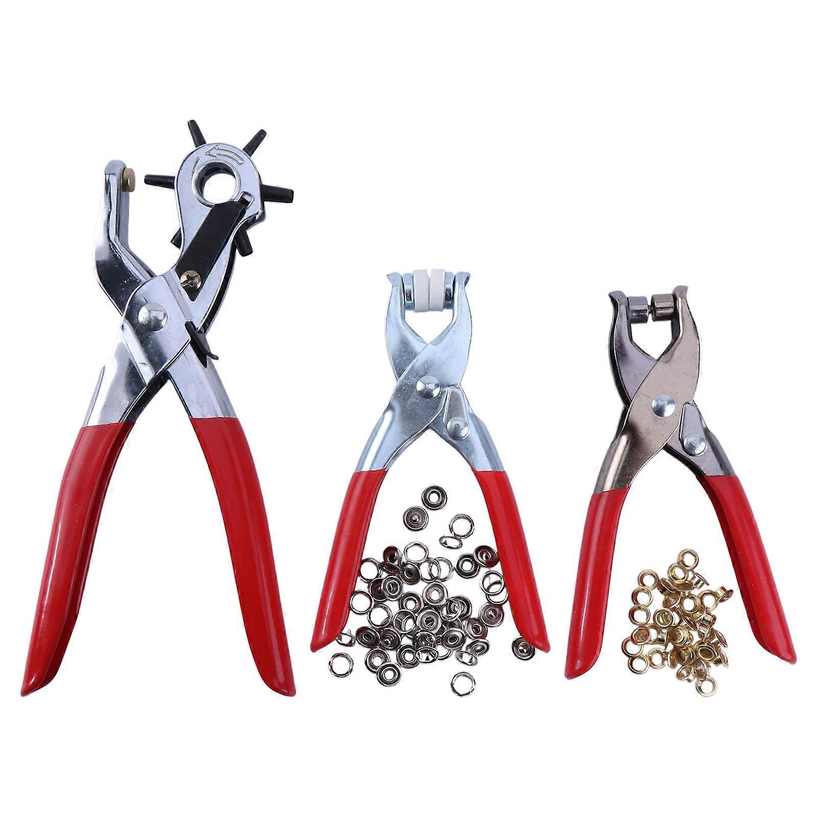 3Pcs/Set Leather Hole Punch Rep Tool Eyelets Grommets + Pliers Kit  Red
