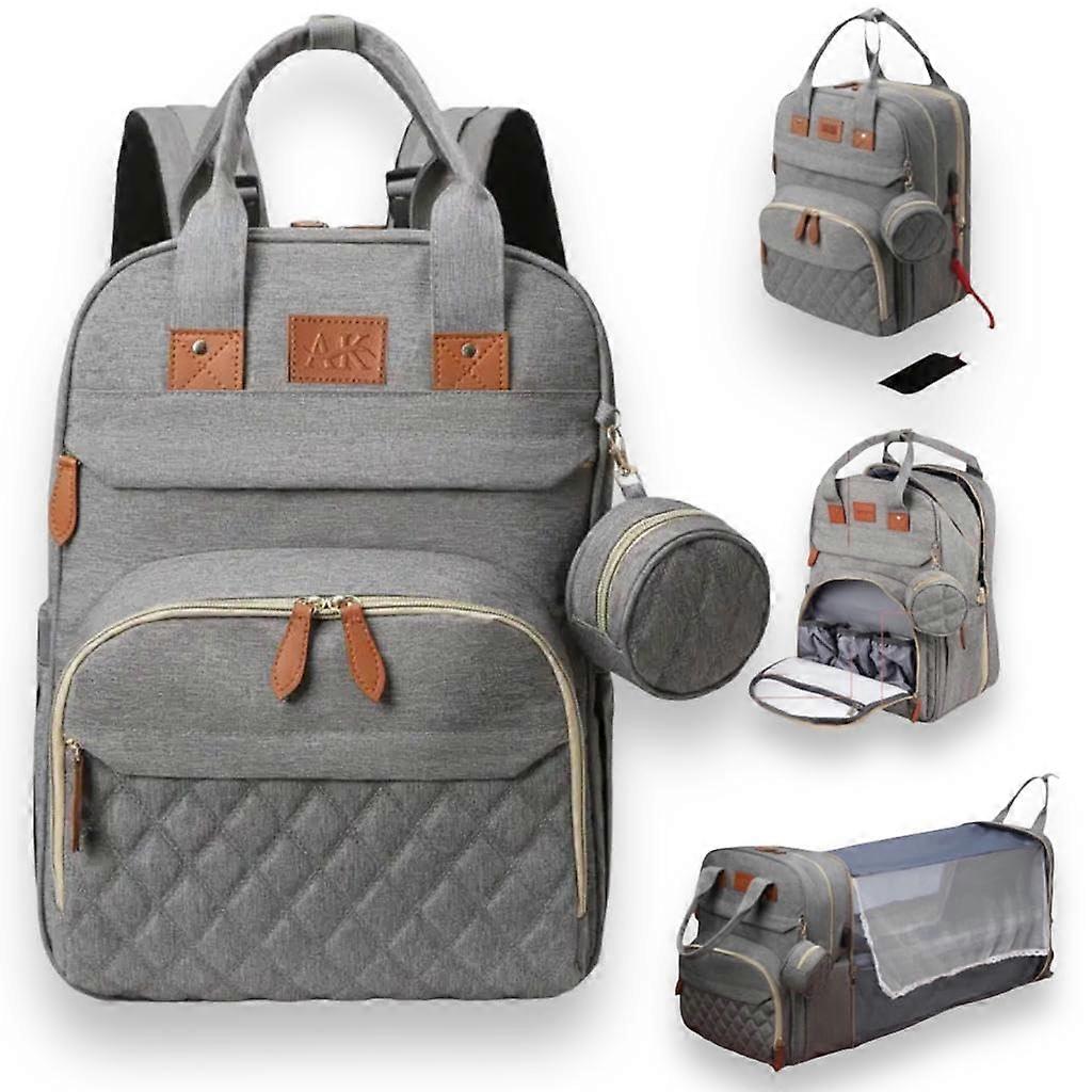 Cloth Bag Backpack, Large Bezpiz Bag with Changing Station, Insulated Pockets and USB Charger Port, Gray (Gray)