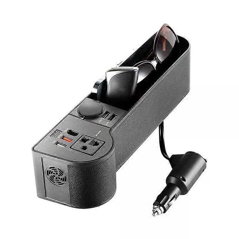 Car Organizer with 12V/24V to 220V Inverter Seat Crevice Storage Box 4-USB Ports QC3.0 Fast Charging compatible for Smartphone