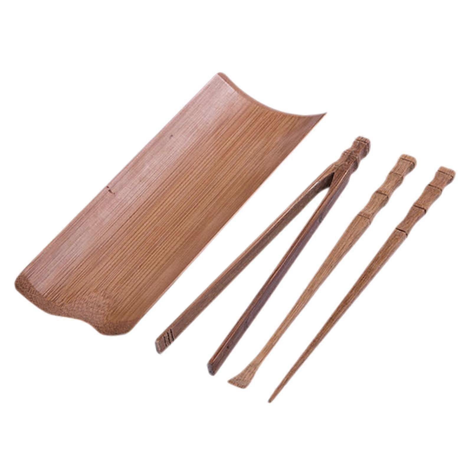 Bamboo Tea Ceremony Tools Set with Clip, Spoon, Pin for Brewing Service