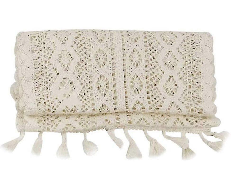 Handwoven Table Runner Boho Wedding Decor Beige 24*240cm