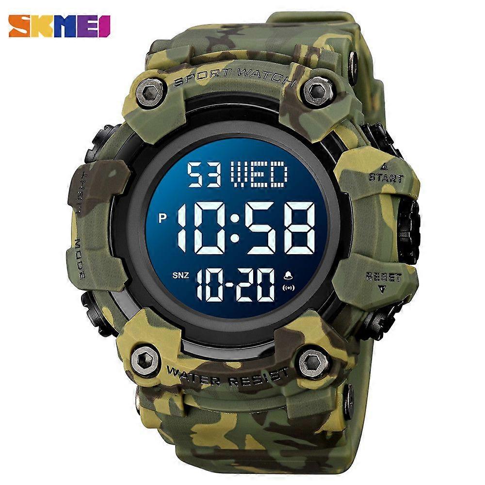 SKMEI Large Dial Stopwatch Sport Watches Mens LED Light Digital Wristwatches 5Bar Waterproof Countdown Clock reloj hombre 1968