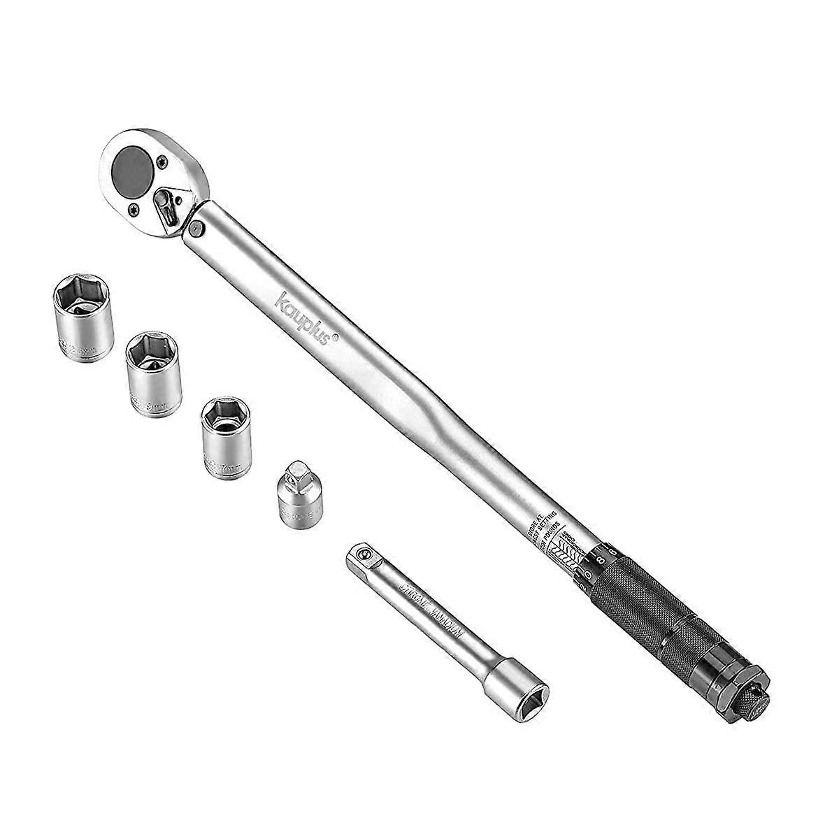 6PCS 1/2-Inch Drive Click Torque Wrench Set With 24-Tooth, 10-150 Ft-Lb Range, 17-19-21 Mm Sockets, 3/8-Inch Adapter