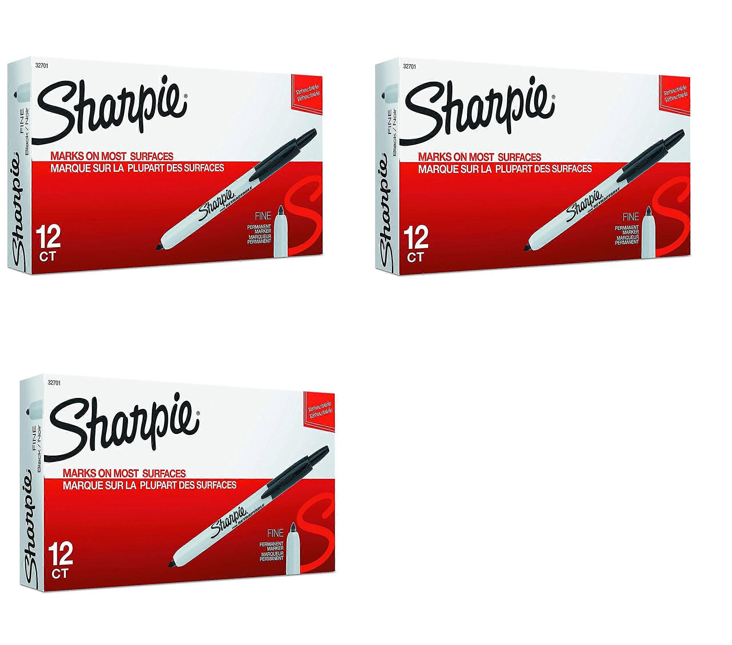 32701 Retractable Permanent Markers, Fine Point, Black, 12 Count, 3 Pack