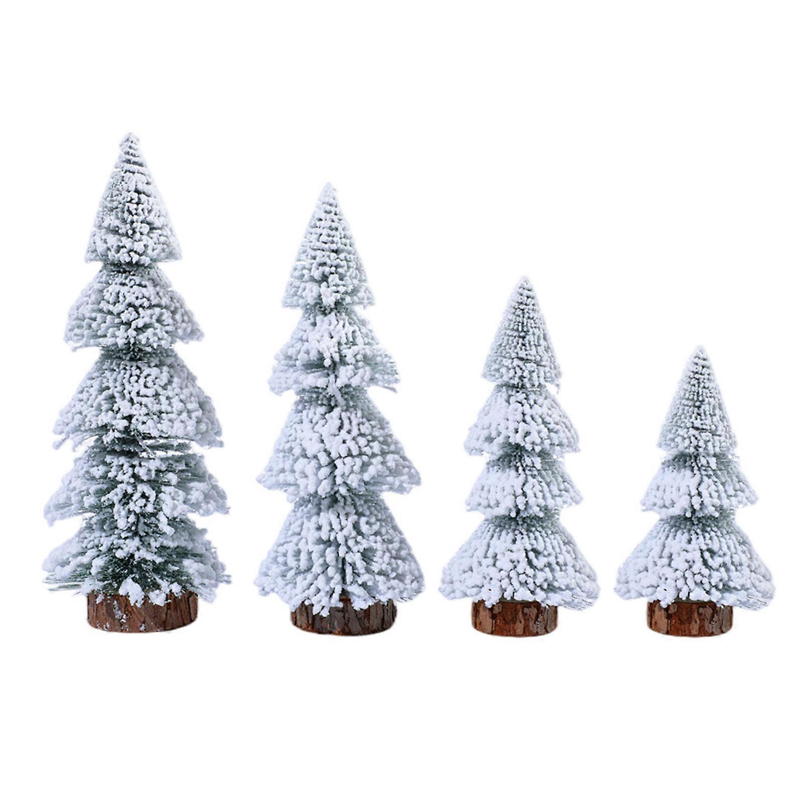 Set of 4 Artificial Christmas Trees with Wood Base Faux Plant Decoration Miniature Pine Tree Shaped Table Centerpieces