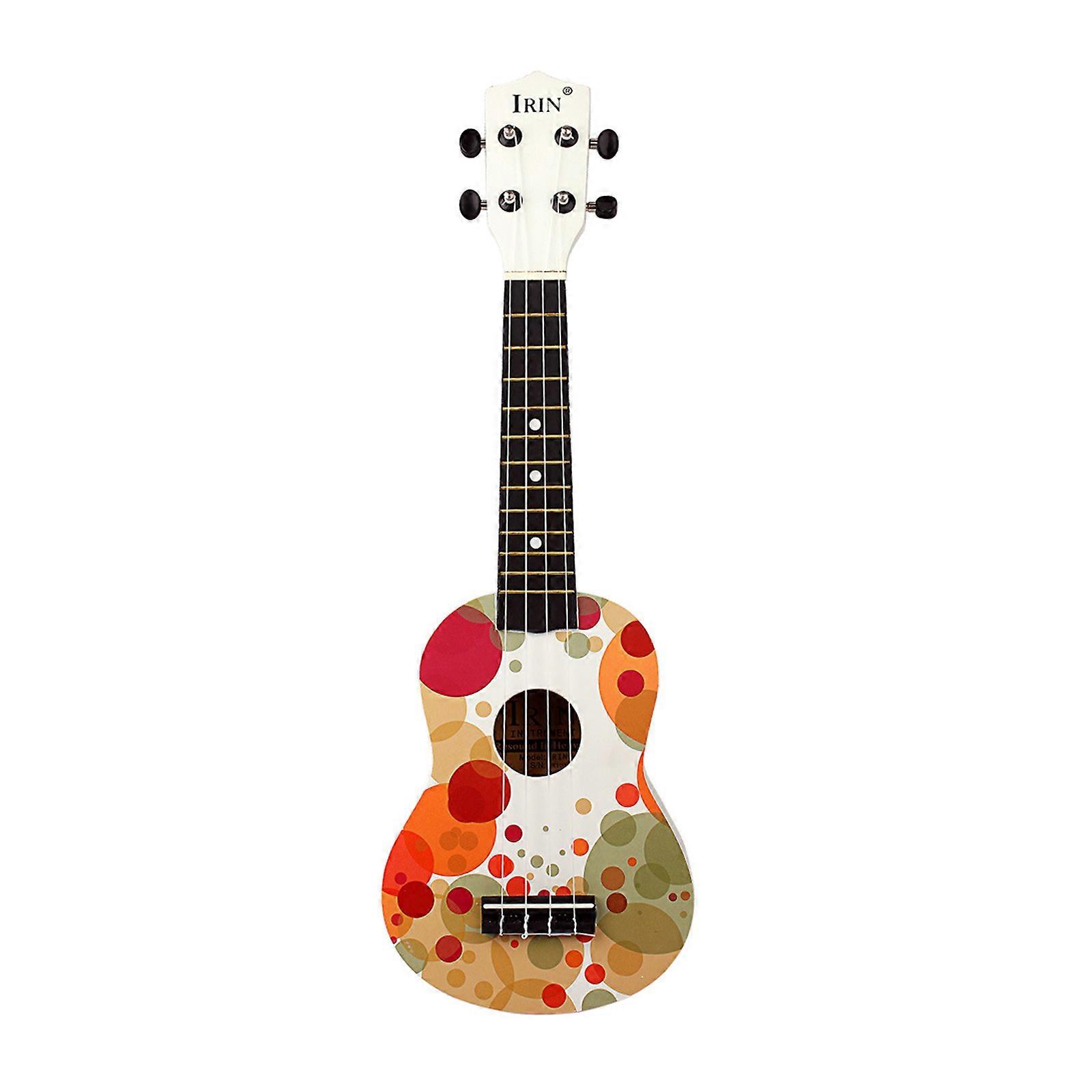 Hawaiian Starter Ukuleles Kids 4 Strings Small Guitar Colorful Bubble Pattern Acoustic Ukulele Nylon Strings (21 Inch)