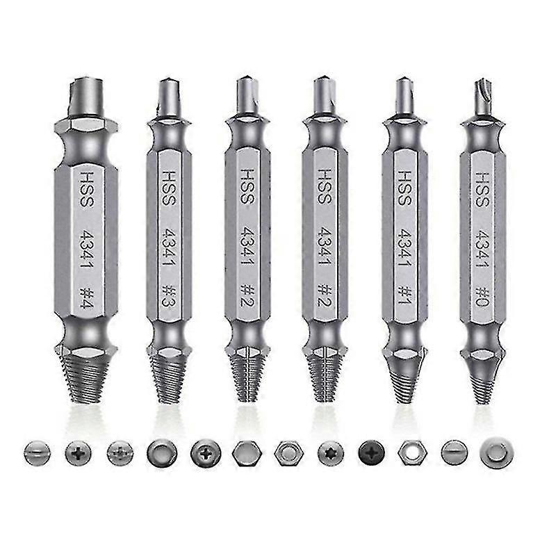 6Pcs Broken Screw Extractor Set - Stripped & Damaged Screw Remover Tool for Easy Extraction