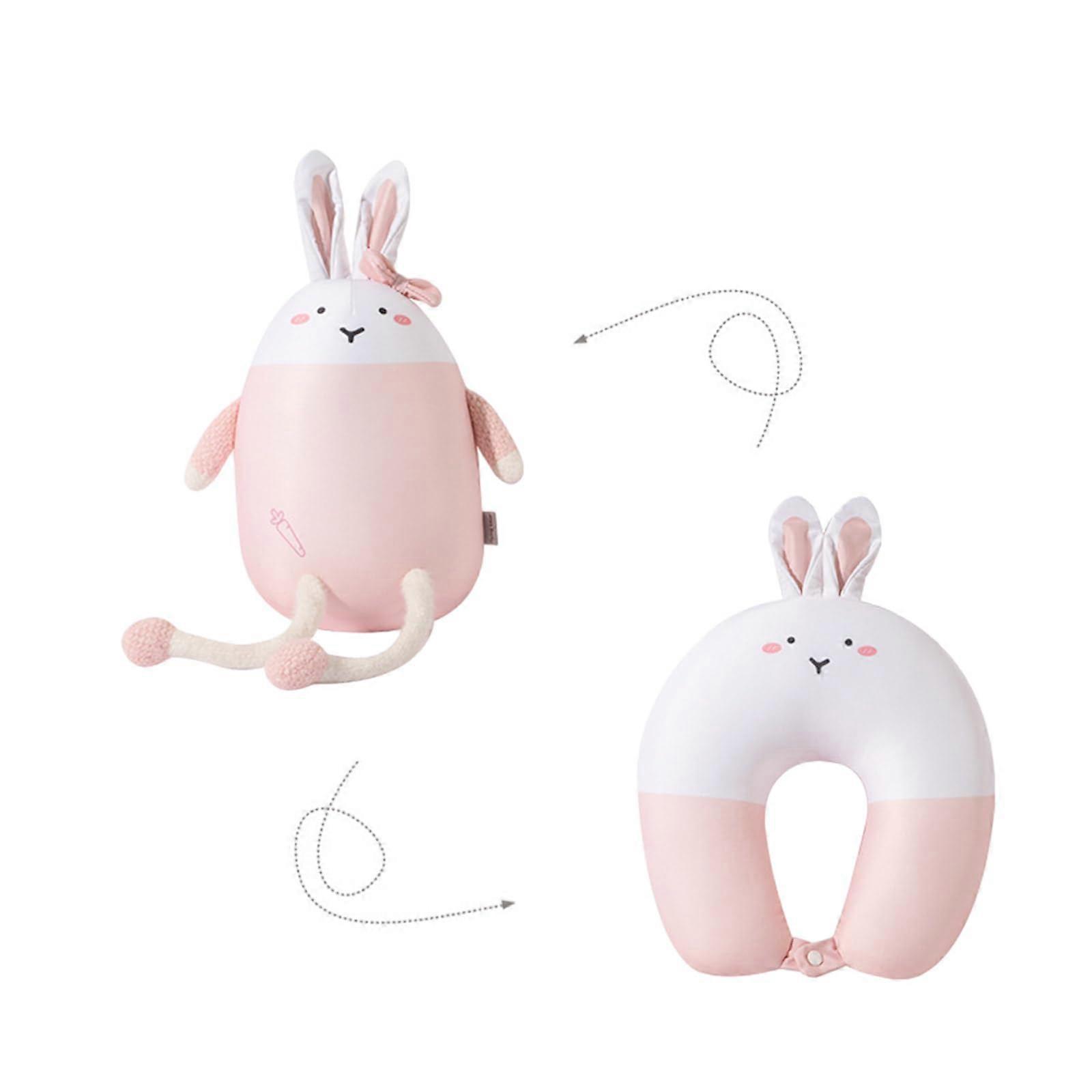 U Shaped Pillow, 2 in 1, Deformable Neck Pillow, Soft and Elastic, Suitable for Home and Travel, Kids Toys Pink Rabbit