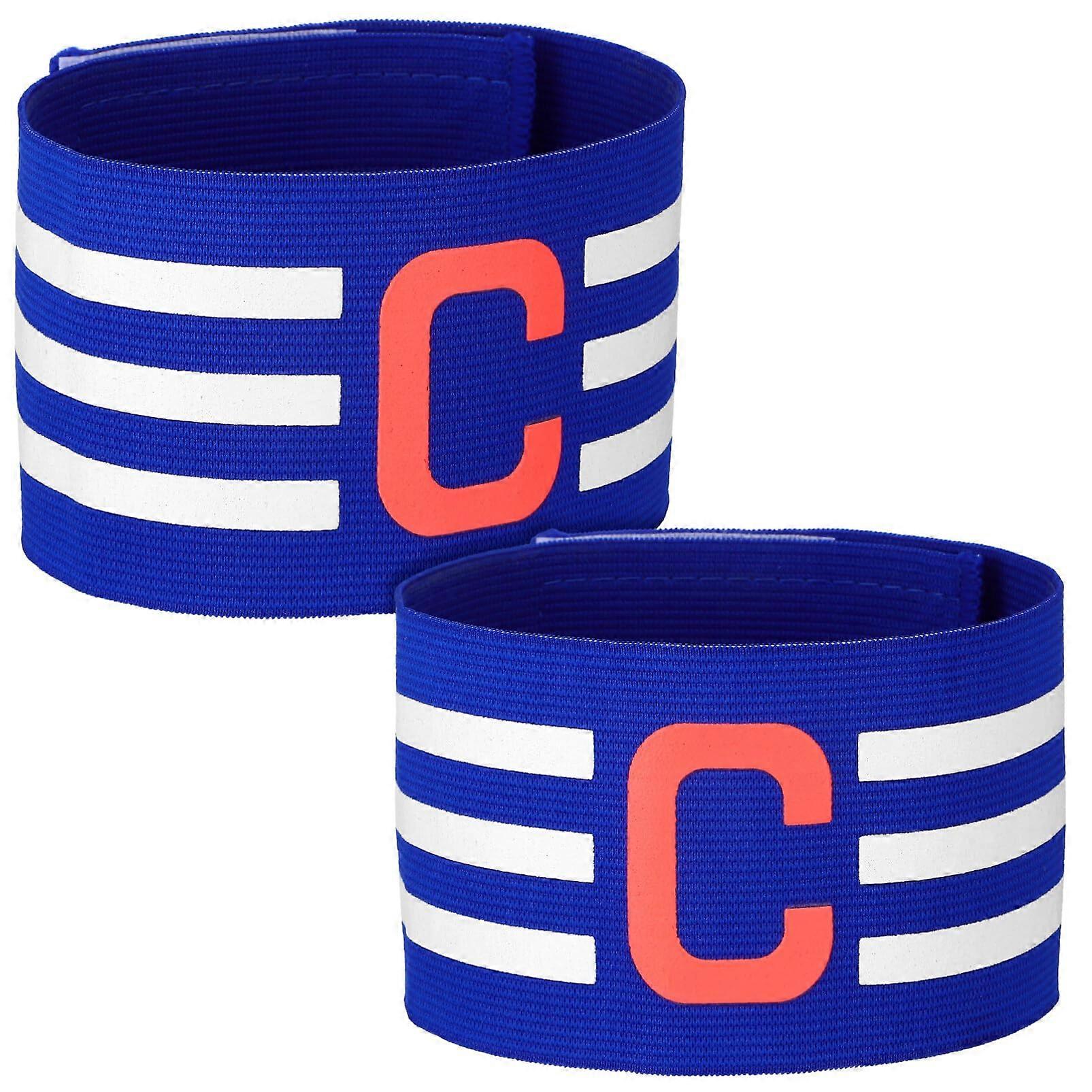 Pack of 2 Sports Captain's Bracelets, Unisex Adjustable Elastic Football Captain's Bracelets in Blue for Team Training