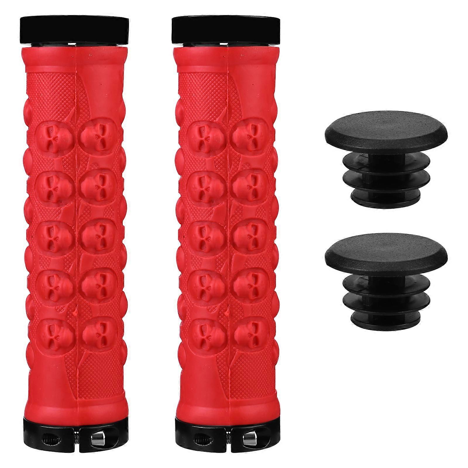 Skid Bike Handlebar Grips Durable Cycling Bar Sleeves Non Slip Comfortable Covers for Mountain Road Bikes Stylish Skull Design Red