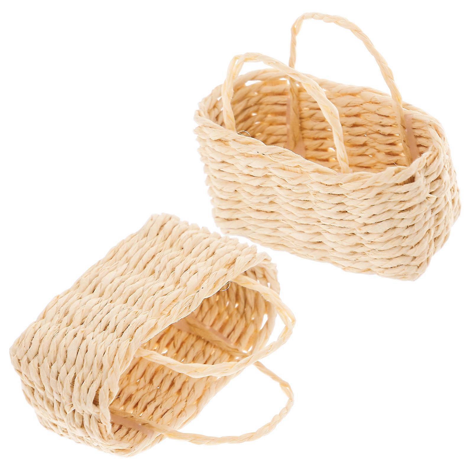 Mini Raffia Baskets Set of 2 – Woven Storage Baskets with Handles for Dollhouse Decor, Party Favors, Miniature Scenes, and Small Item Storage