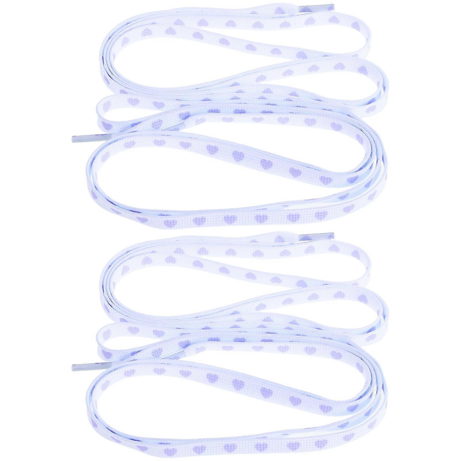 Sneakers Shoelaces Decorative Heart Print Laces Lavender Color Flat Style For Athletic Activities 2Pairs