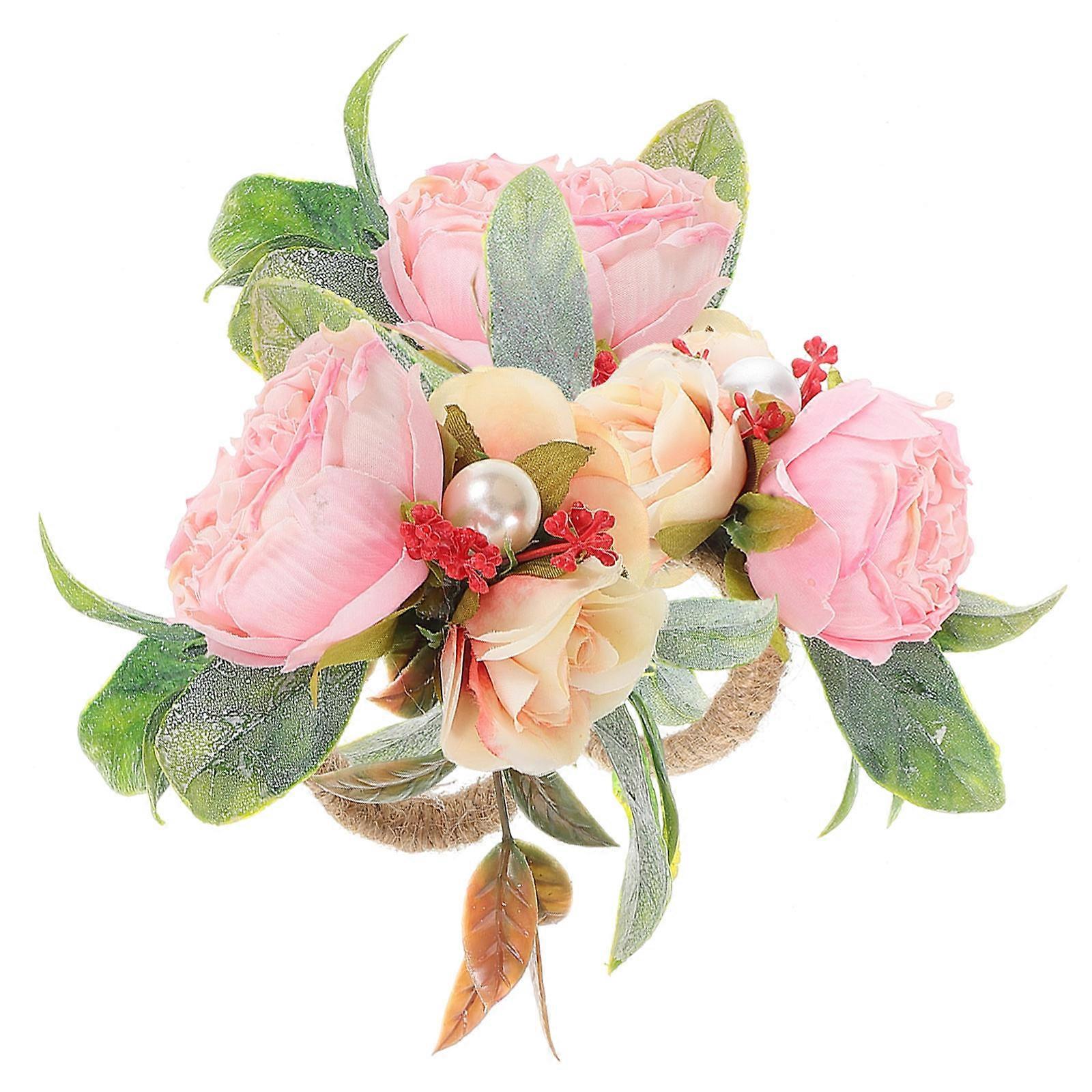 Simulation Flower Napkin Buckles Pink Size 15.00X8.70X5.00CM Western Banquets 3Pcs