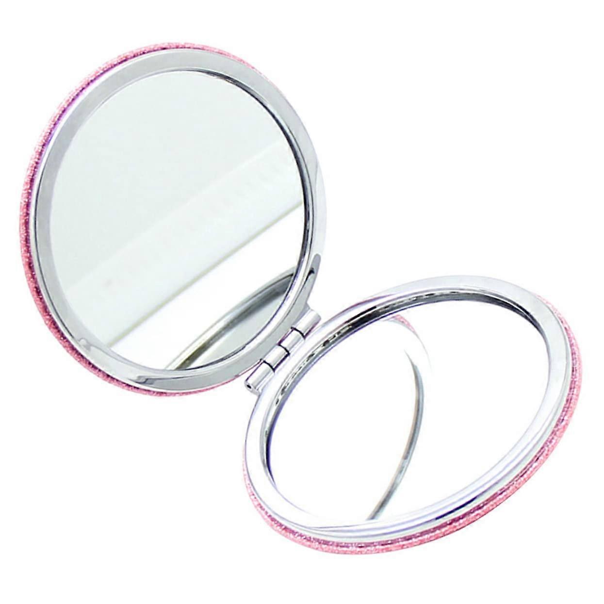 Glitter Makeup Mirror Mini Decorative DoubleSided Handbag Mirror Pink Leather