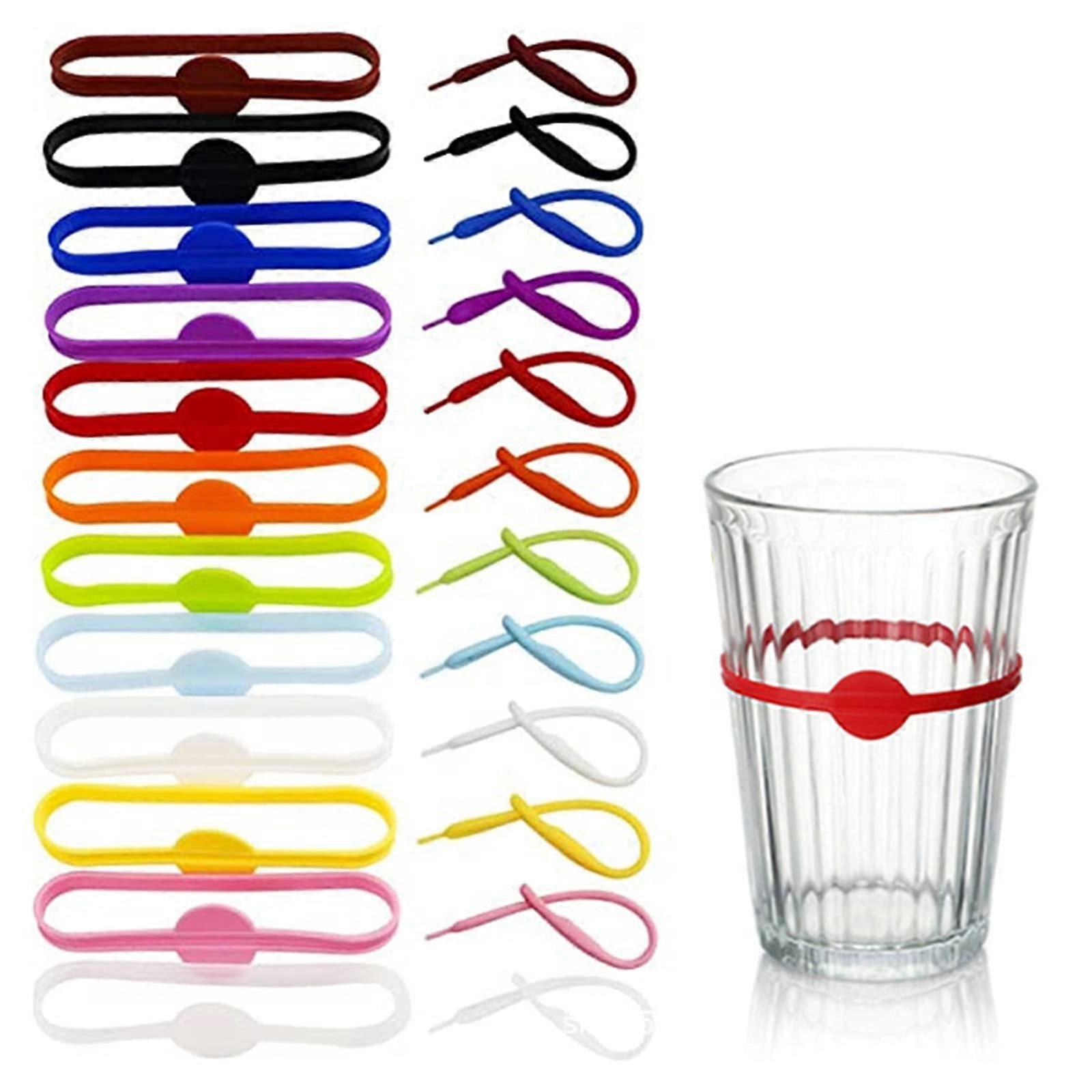 Pack of 24 Silicone Glass Markers, Reusable, Colourful for Bar, Party, Wedding