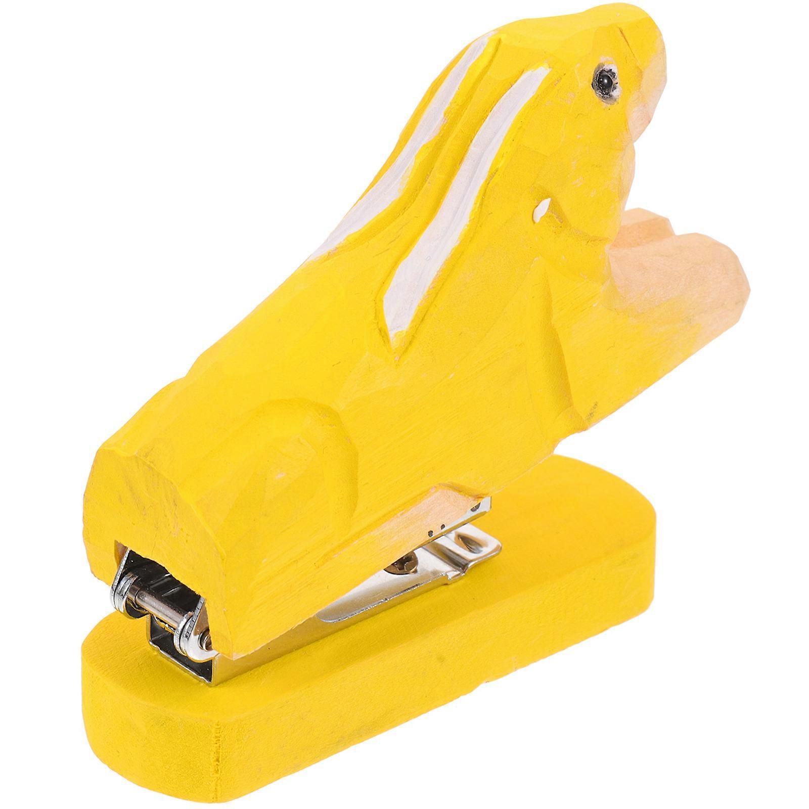 Stapler Bulk Professional Desk Stapler Multi-Function Office Supplies Yellow 12x6cm Handmade Carved Wood Stapling 1Set