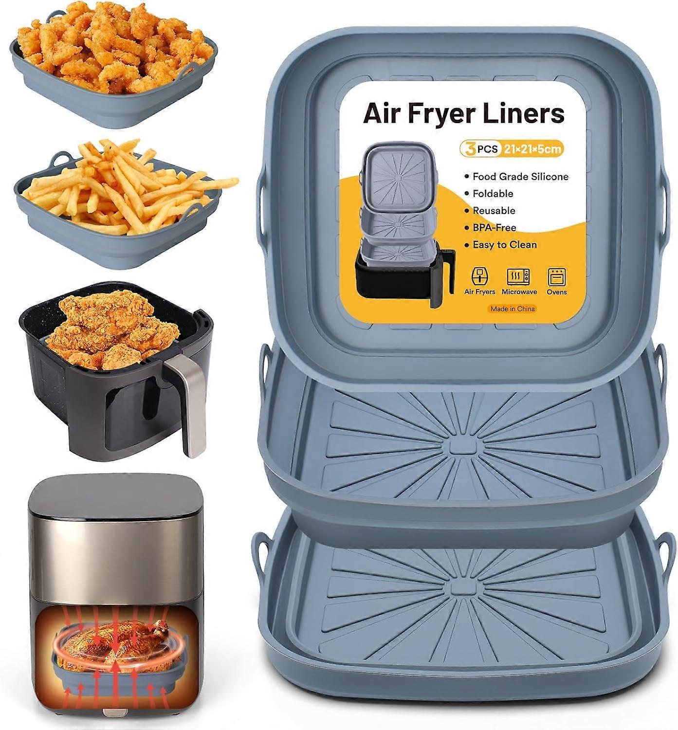 Air fryer liners, reusable, gray, 3-pack