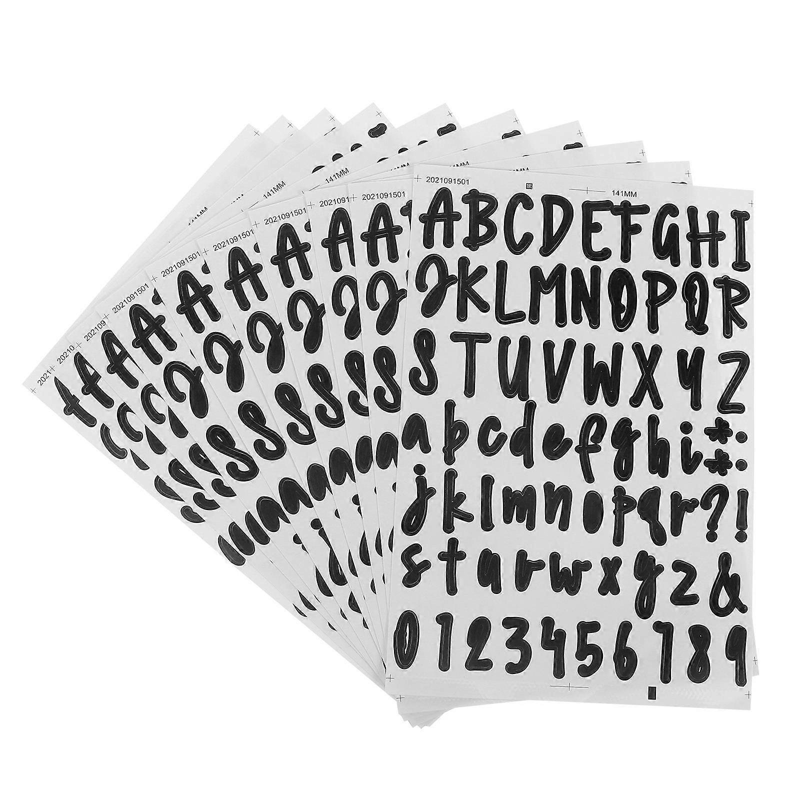 Self-Adhesive Vinyl PVC Black Cursive Letters and Numbers for Decor Waterproof and Durable 10 Sheets