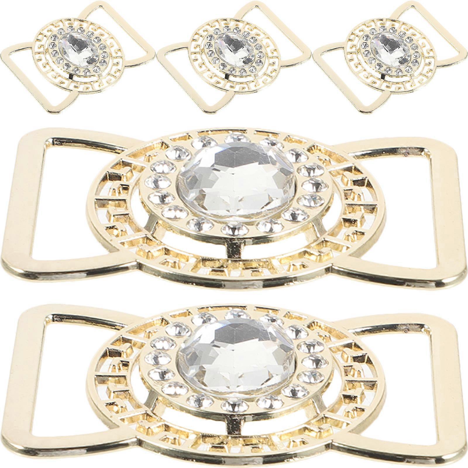 Belt Buckle Replacements Rhinestone Metal Buckle 5x3.8cm Golden Color Women 5Set