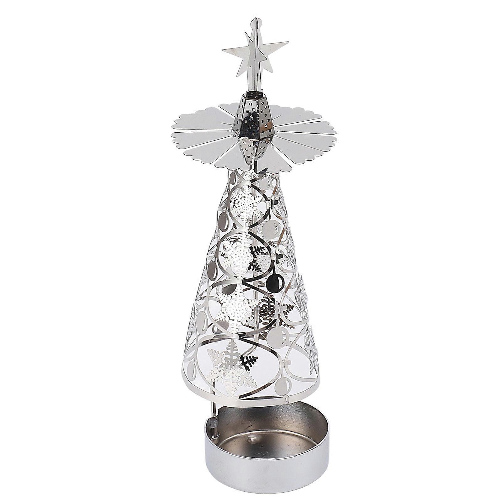 Spinning Candle Holder Rotating Candlestick Set for Romantic Wedding Christmas Party Silver Snowflake 
