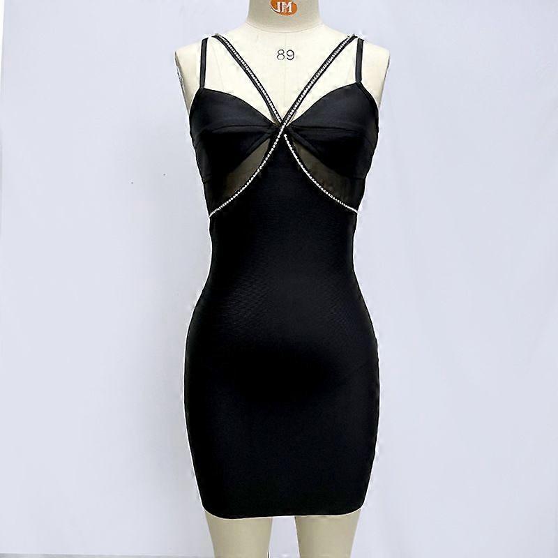 Suspenders With Diamonds V-Neck Mini Celebrity Bandage Dress Dress | Fruugo  UK