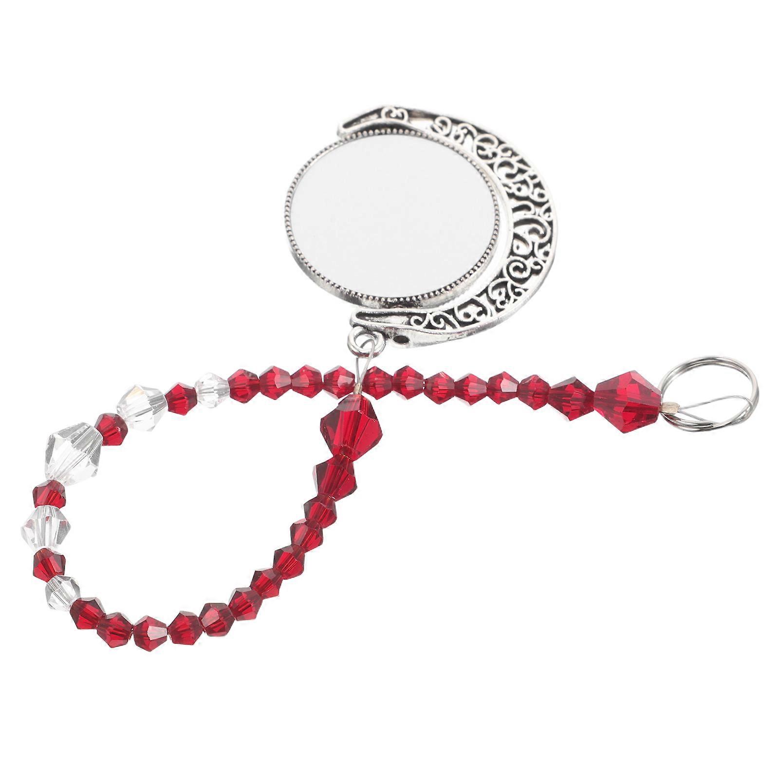 Rear View Mirror Ornament Moon Shaped Photo Frame Pendant Red 3.50X3.30X0.20CM Hanging Ornament 1Pack