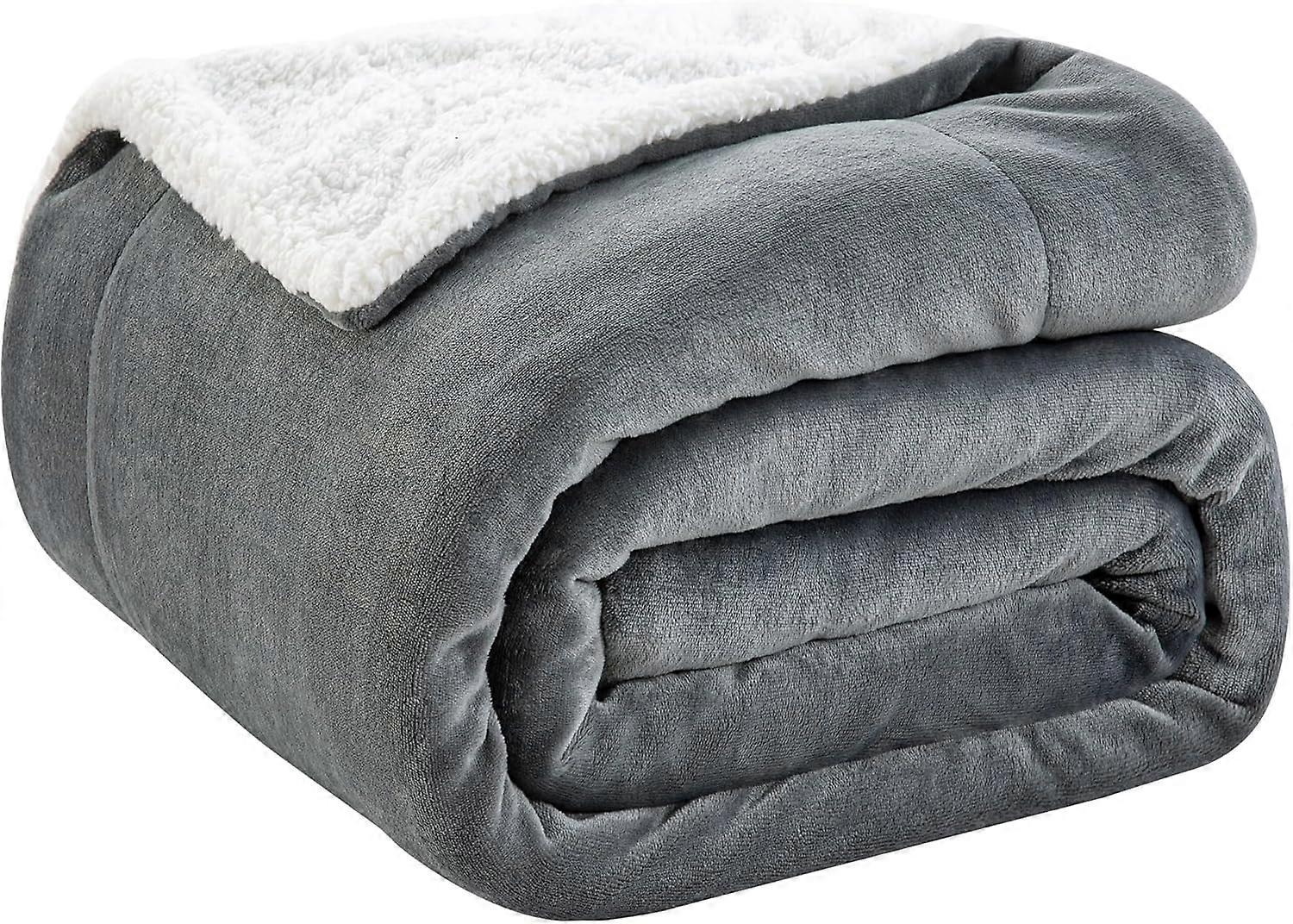 Cobertor de lã AURA Sherpa - Manta aconchegante super macia e quente para sofá-cama, cobertores macios e macios cinza para o inverno, (127 x 152cm)