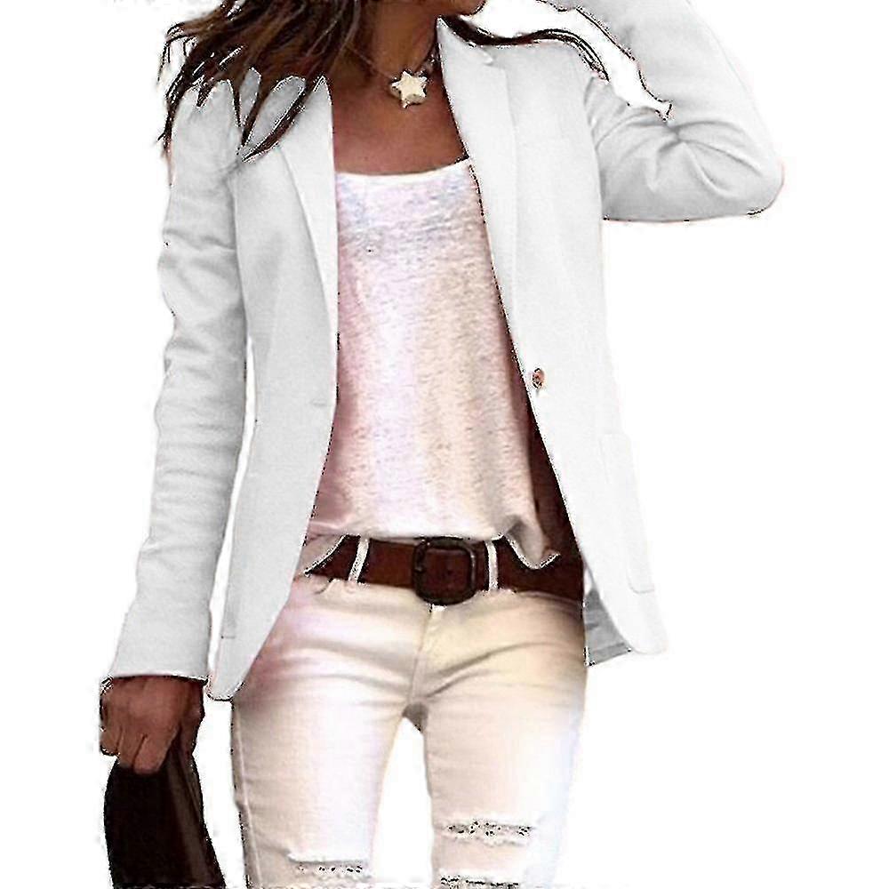 Ladies Lapel Jacket Suit Blazer Button S White