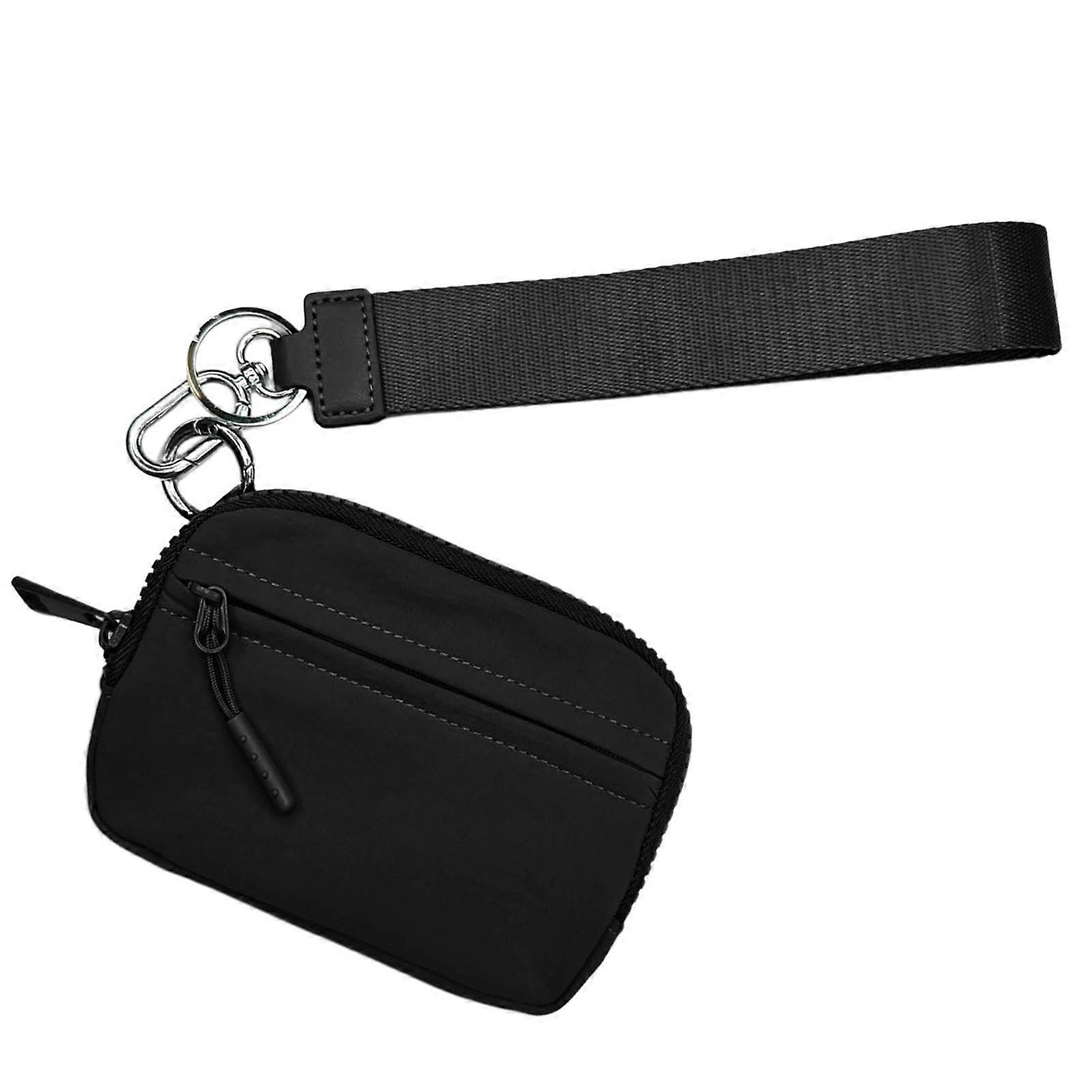 Wallet with Neck Strap, Small Zip Purse for Keys and Essentials, Multi-Purpose Black Crossbody Bag for Women