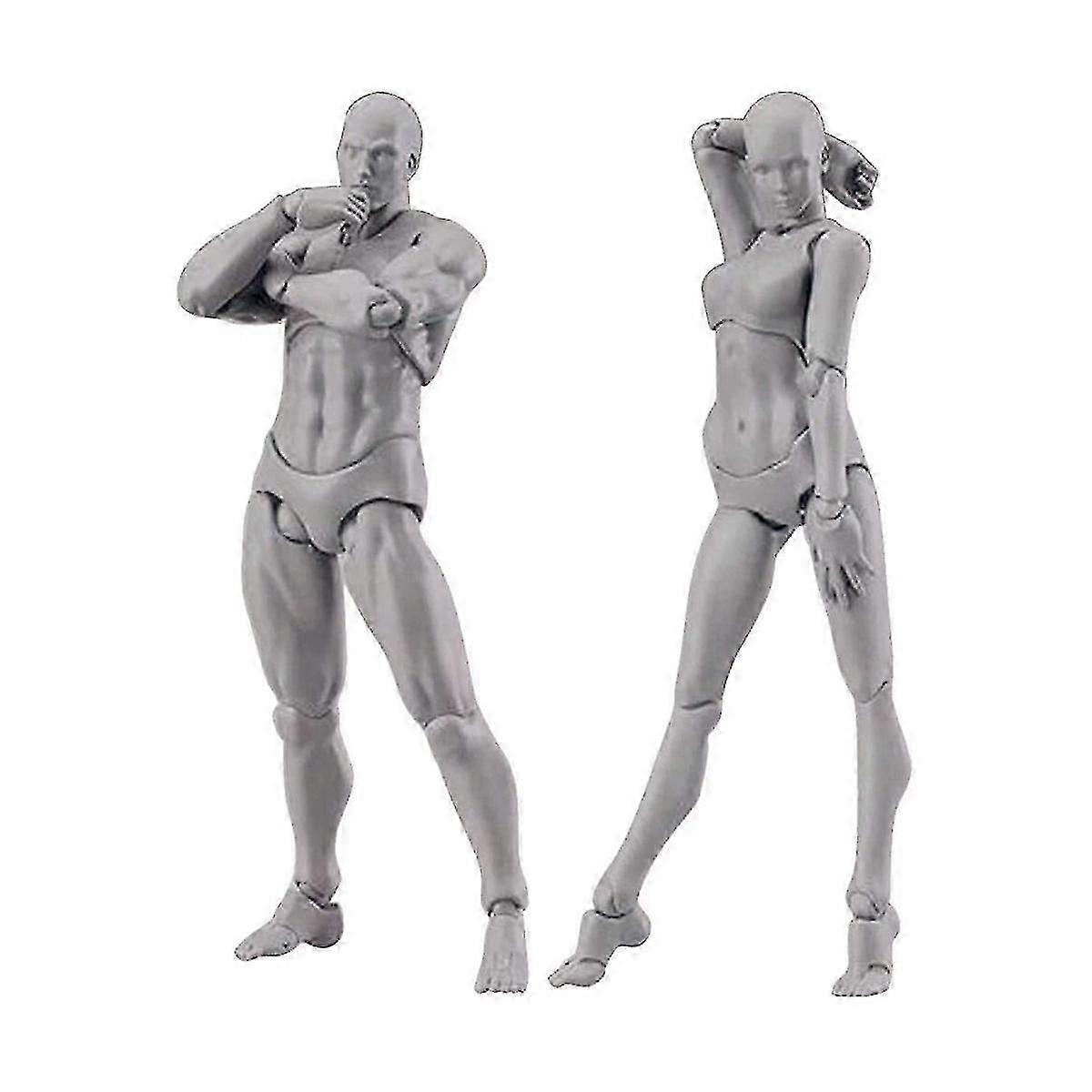 Body Doll, Art Manikin Blockhead Jointed Figure Drawing Set Male+Female (Grey)