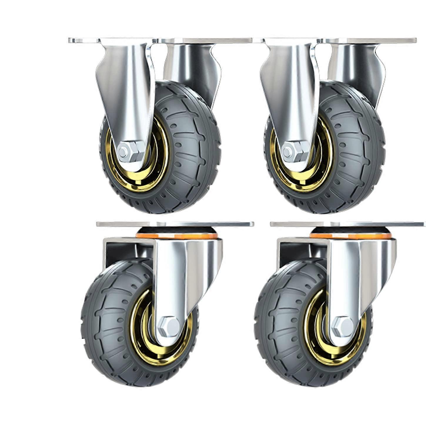 Swivel casters, silent rubber rollers, thickened base plate, 4pack, 100mm