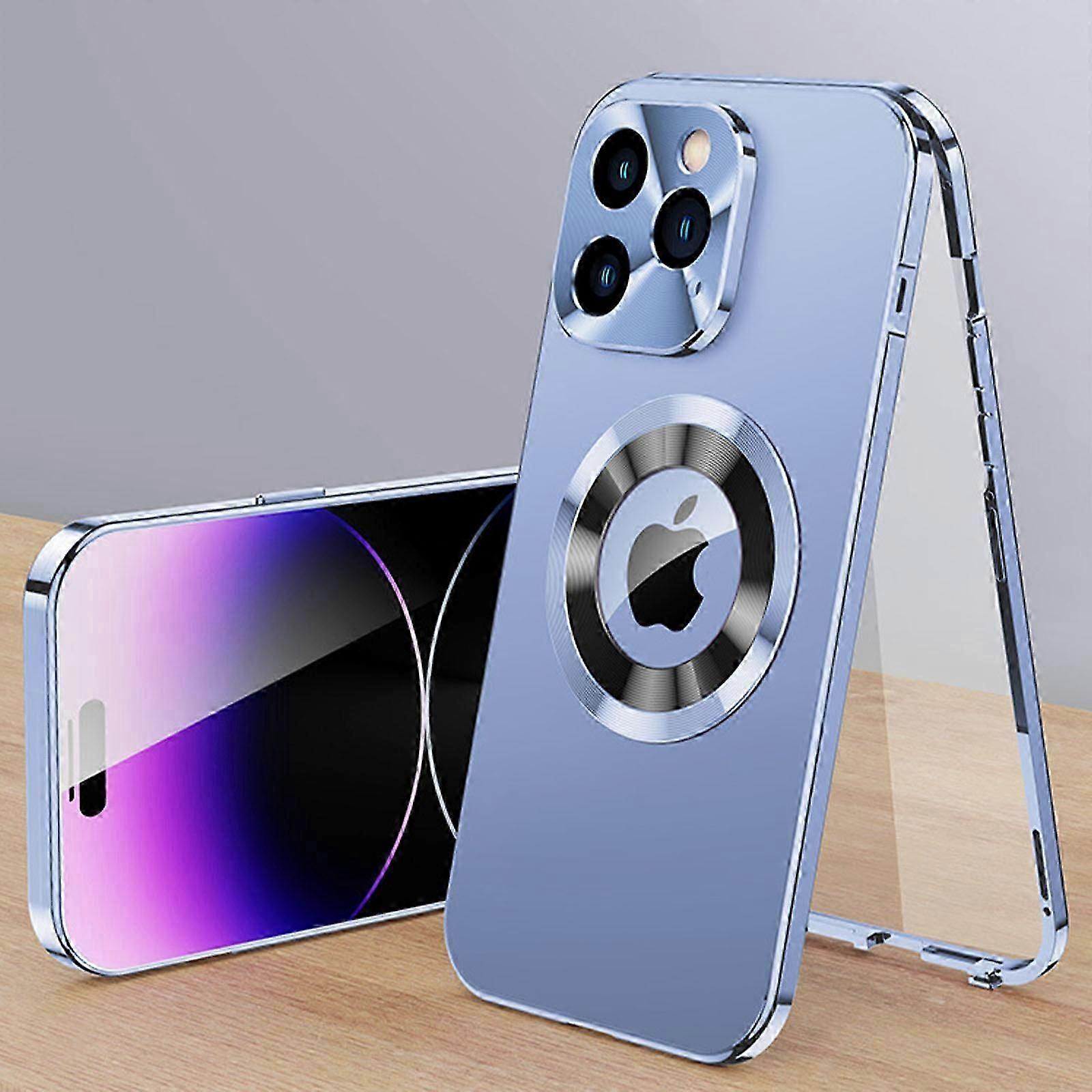 Magnetic Case for iPhone 15 Pro Max/ 15 Ultra, Front and Back Protection Ultra-Thin Tempered Glass Screen Protector with Safety Lock