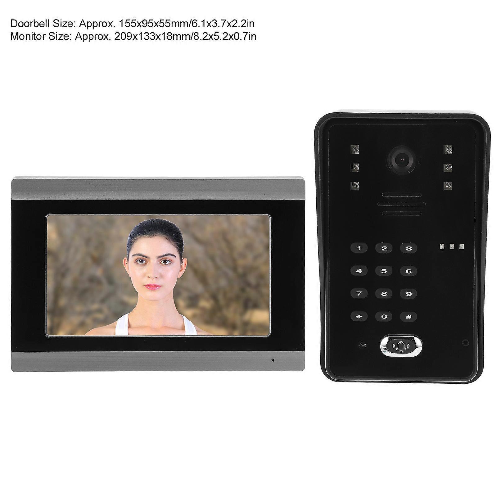 7in Wired Video Doorbell Password IC Card 1‑Monitor for TUYA Wifi APP Remote Access Control 100‑240VACUS Plug