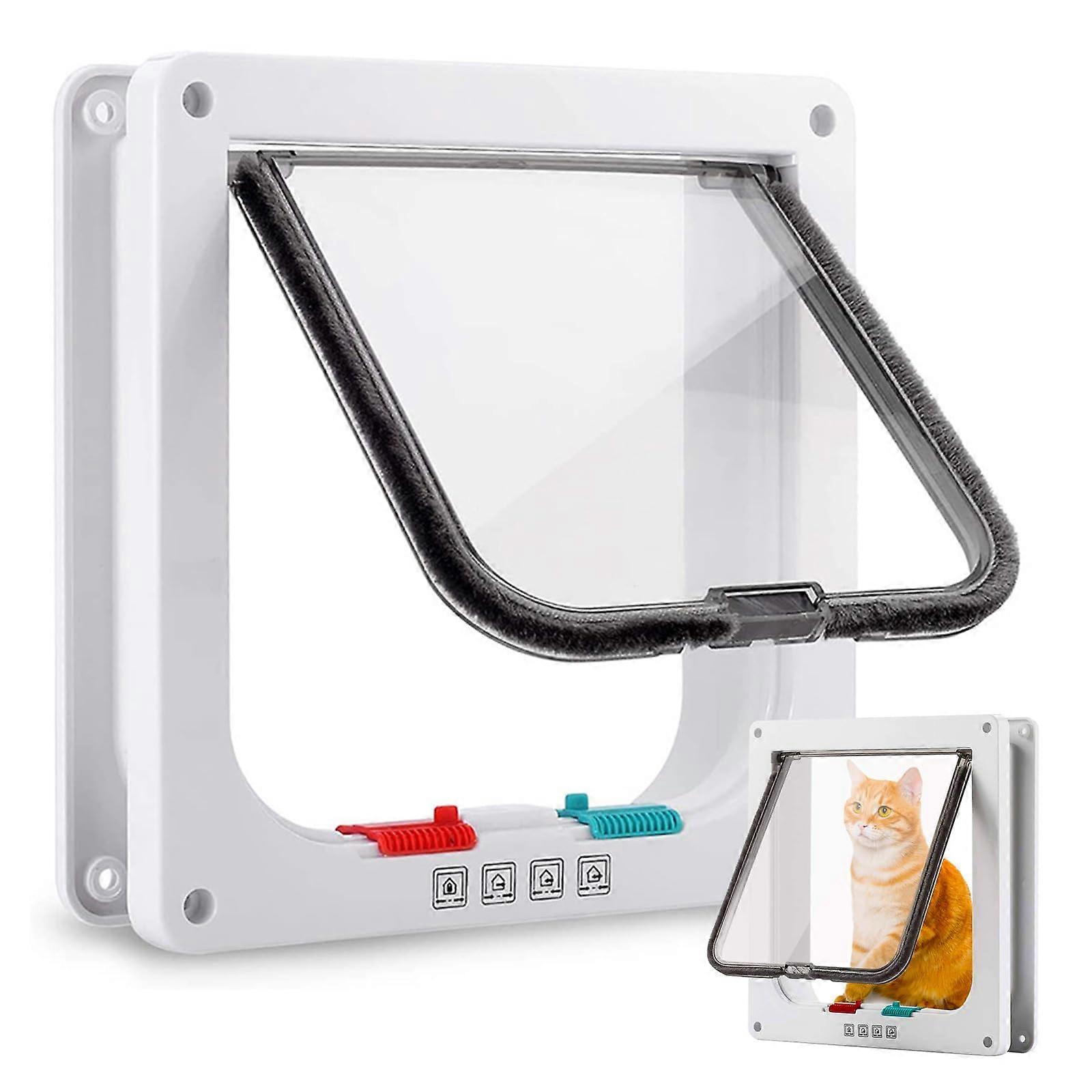 Cat Door with 4-Way Lock, Weatherproof Cat Flap 28.5 x 24.5 cm, Easy Install Safety Pet Door for Cats under 63 cm Circumference