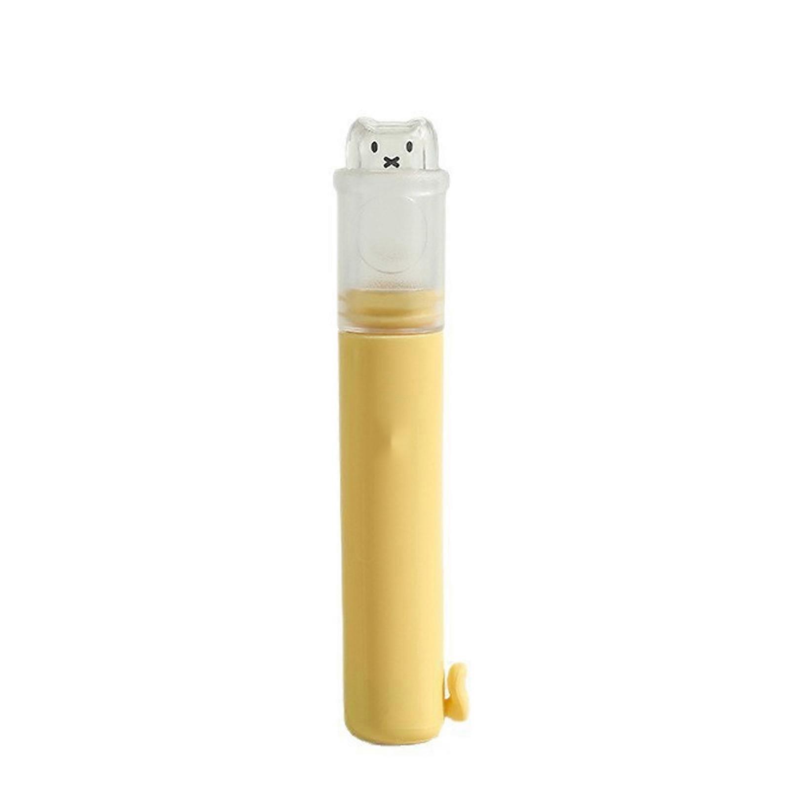Portable Dental Care Kits 2 In 1 Toothbrush with Builts In Toothpaste Storage Container for Travel Replaceable Head Yellow