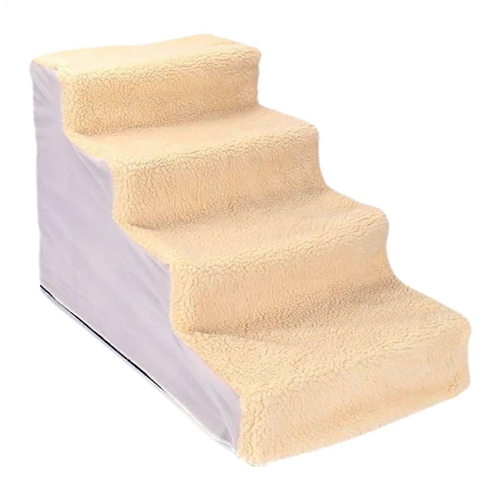 Comfortable Flannel Pet Stairs for Dogs, 4 Steps, Light Yellow, Ideal for Bed Access