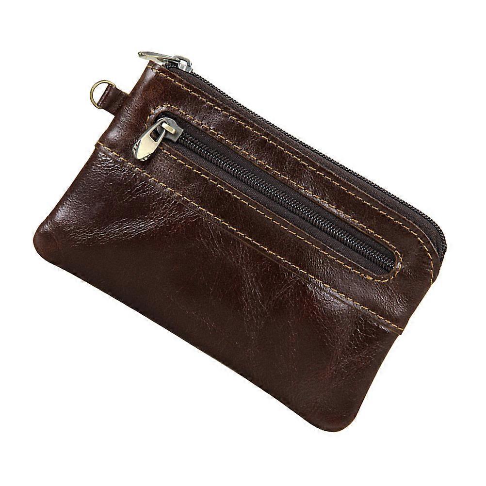 Retro Zipper Bag Men's Wallet Chocolate Daily Use Multi-Function Zipper Bag 12.7*7.6CM Leather 1PC