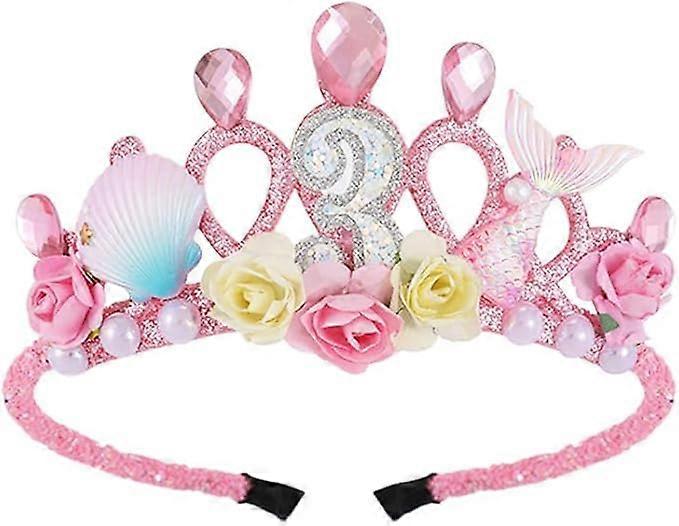 تاج تاج عيد ميلاد 3 مع زخرفة حورية البحر عقال يمكن التخلص منه للفتيات بعمر 3 سنوات