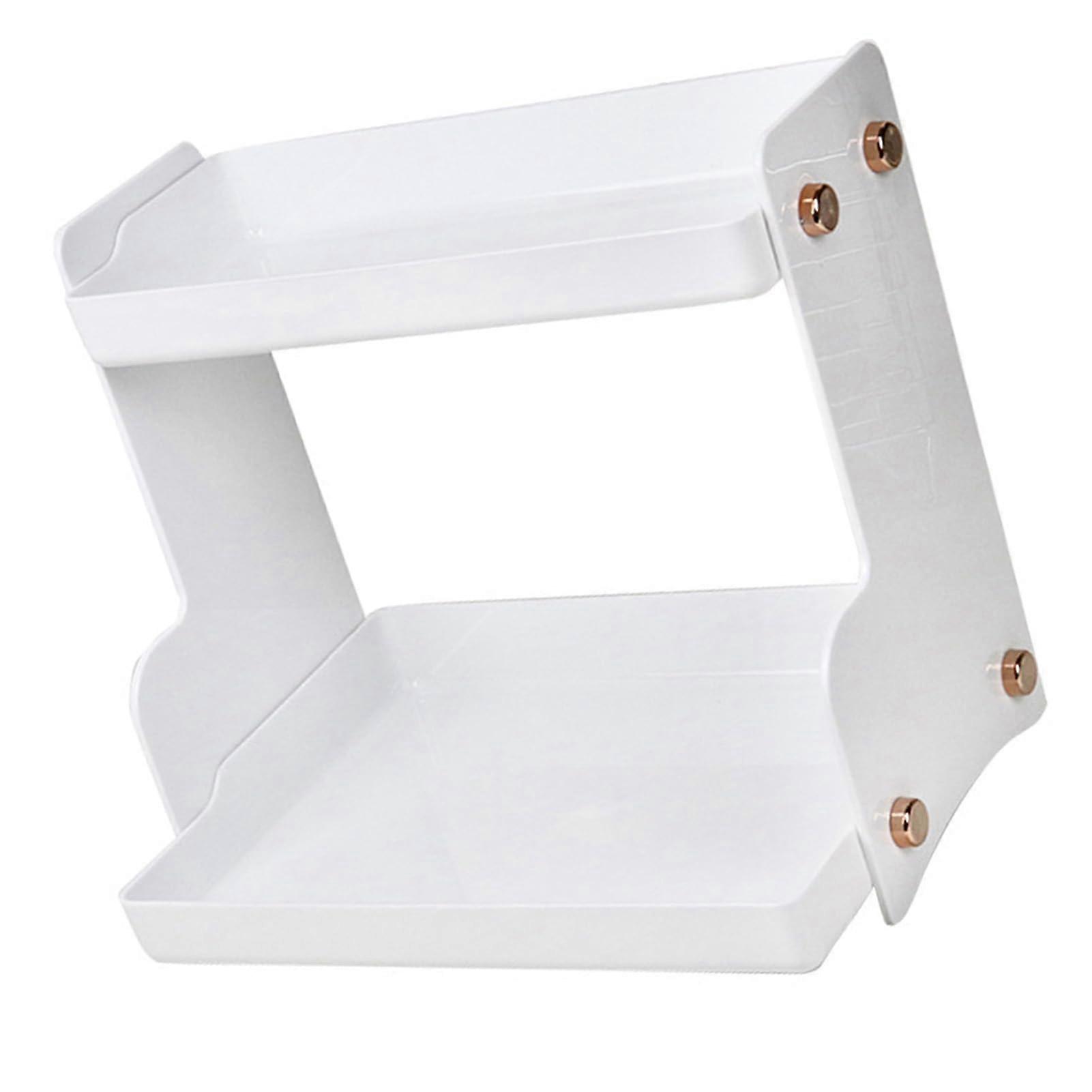 Stylish Double Layer N Desktop Storage Rack Metic Shelf for Bedroom and Study (White)