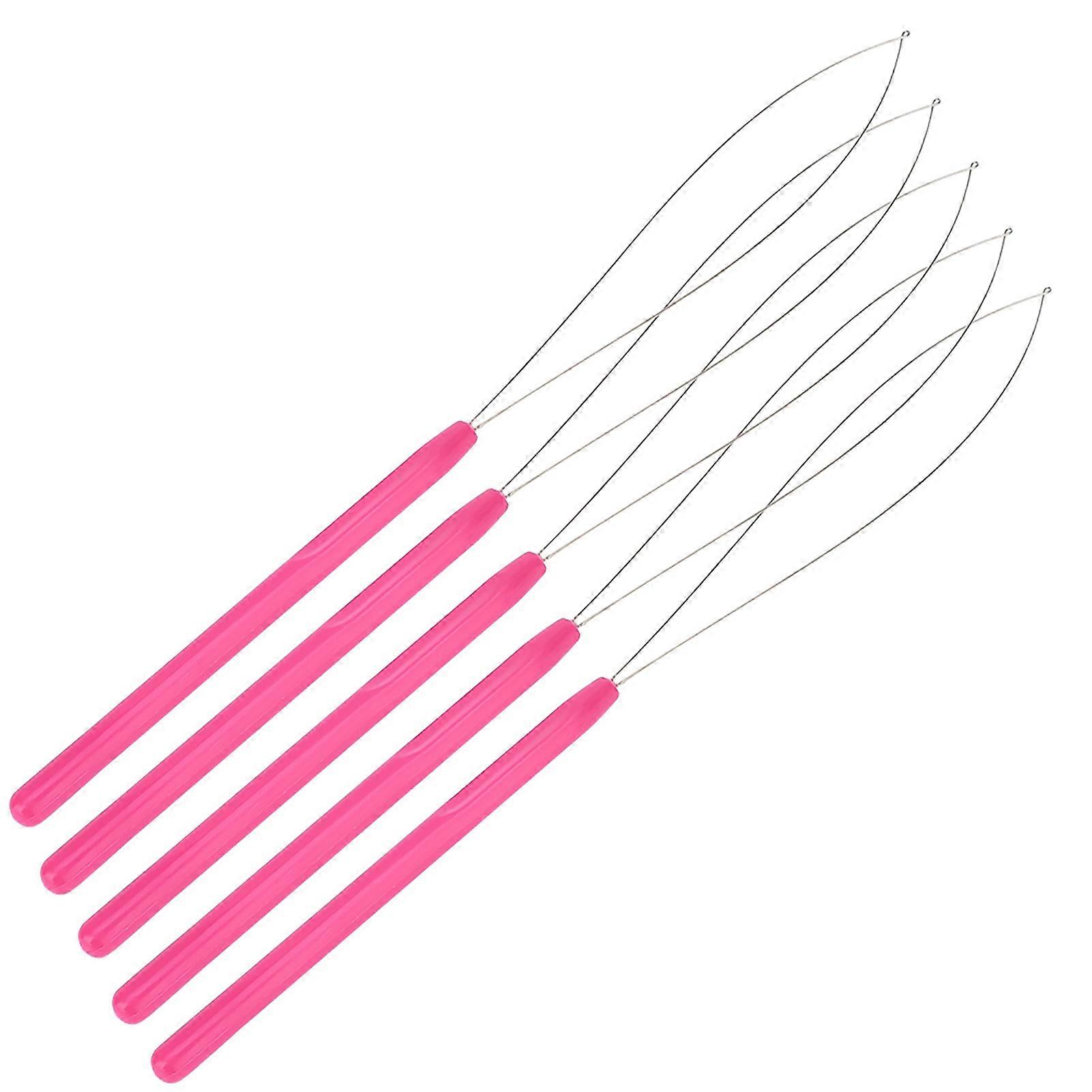 Plastic Handle Pulling Loop Needle Micro Beads Threader for Hair Extension (Pink)