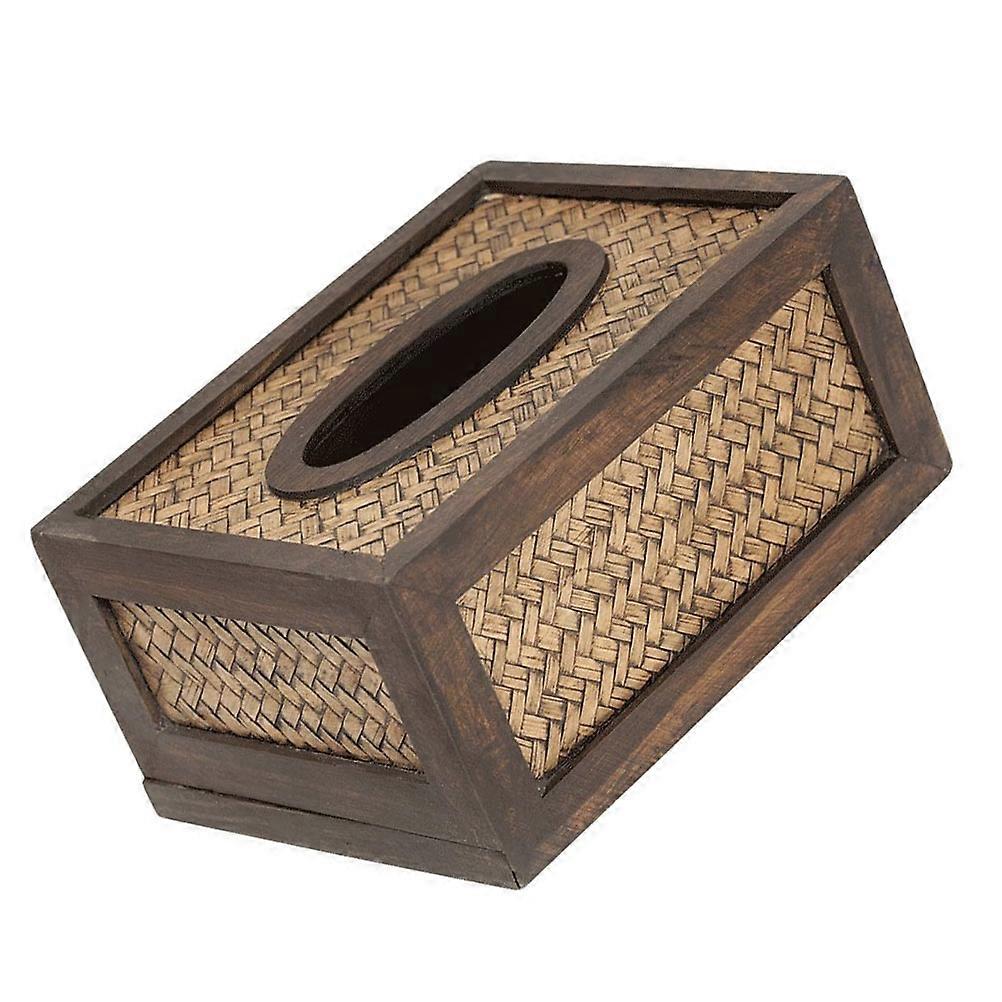 Hand-Woven Tissue Storage Box Bamboo Weaving Tissue Box Home Decor Tissue Box Coffee 7.9×5.9×3.1in 1Pc