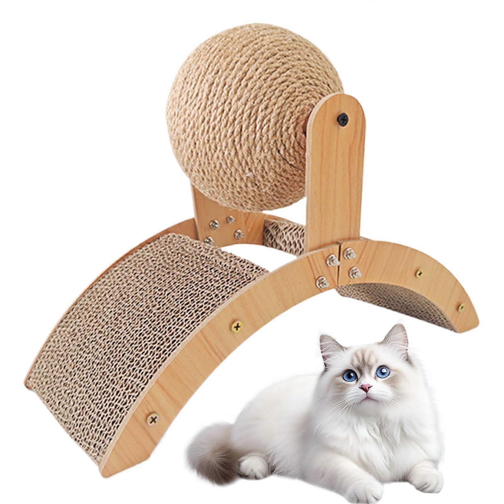 Cat Scratching Board, Cat Scratch Feline Toy Claw Scratcher Arch Bridge Ball Scratcher Sisal Wood