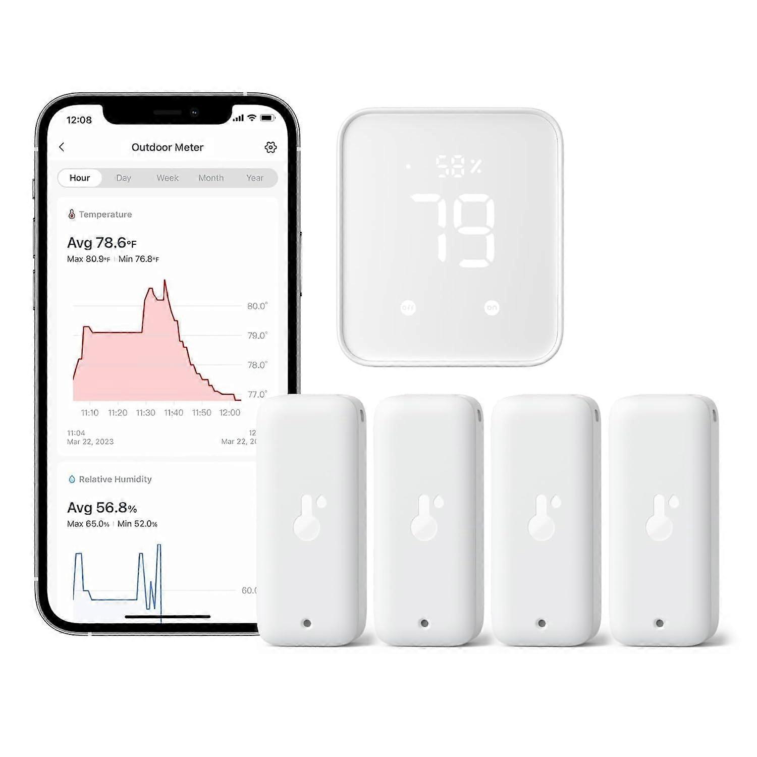Wi-Fi Humidity Sensor 4 Pack with Hub 2 (Matter Enabled), IP65 Indoor O