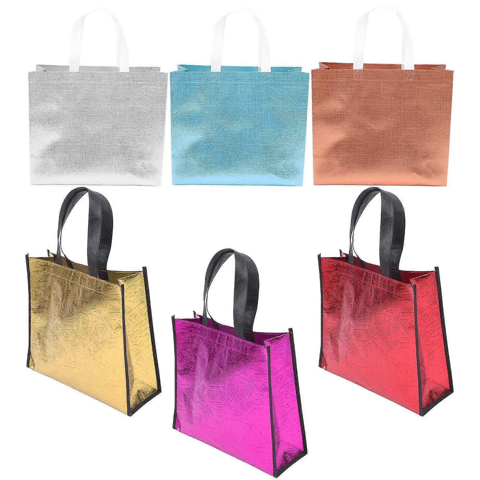Reusable Gift Bags with Handles in Assorted Colors Made from Non Woven Fabric for Party and Shopping 6 pcs